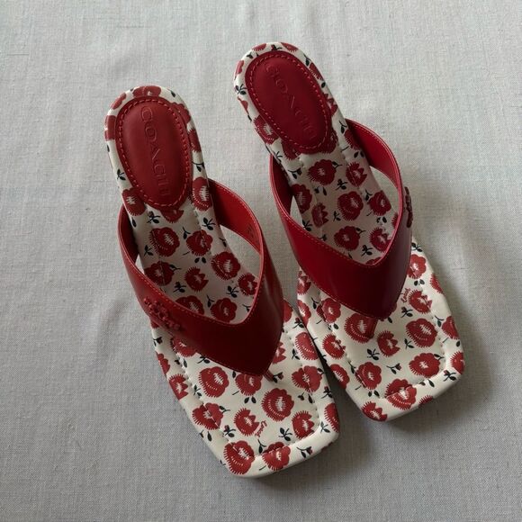 NEW COACH Women's Thong Kitten Heel With Floral Print Bold Red CBM86 US 8.5 - Picture 6 of 10